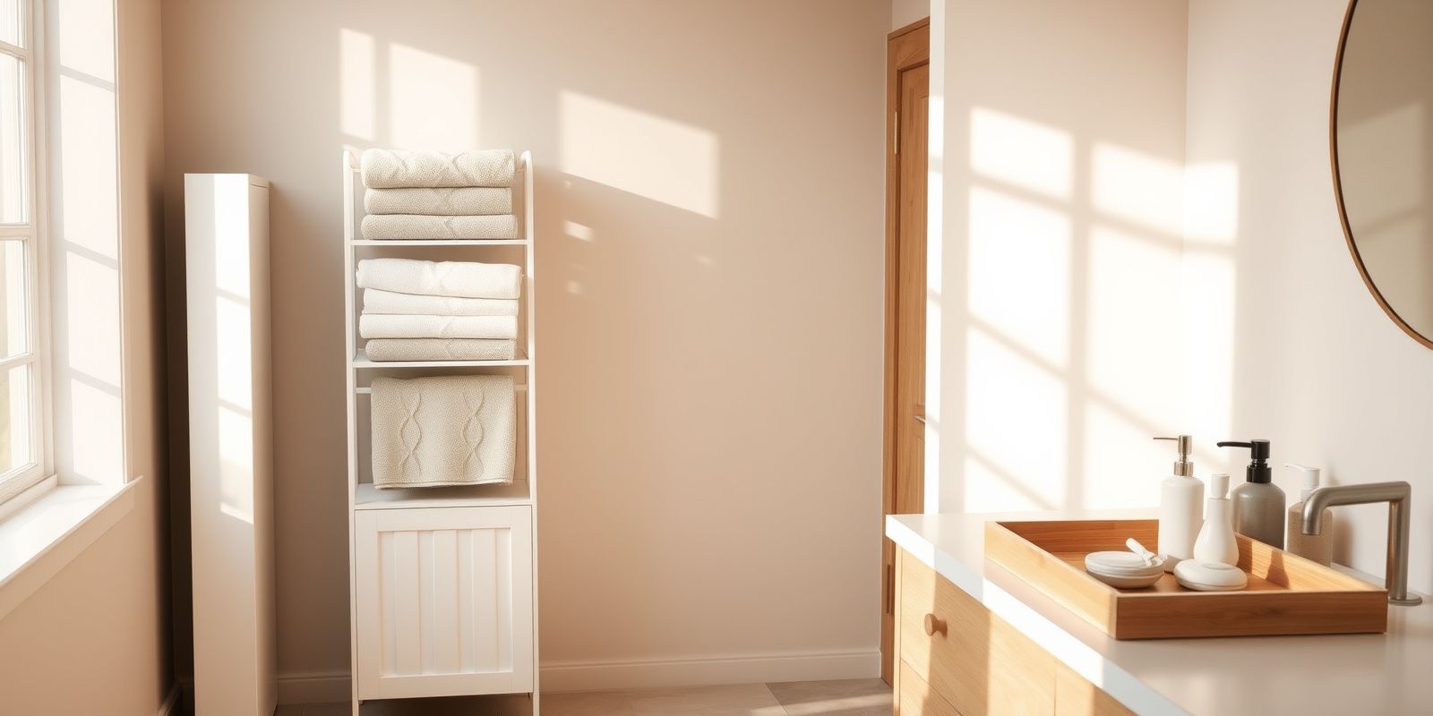 A slim freestanding white bathroom floor cabinet with an adjustable interior shelf and a closed door, sized to fit beside a toilet or sink.